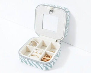 NEW Milly Zip-Around Jewelry Case Blue White Zebra | Compact Travel Organizer